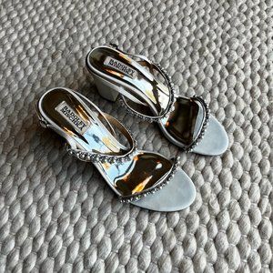 BADGLEY MISCHKA Natasha Soft White Satin Block Heel 8